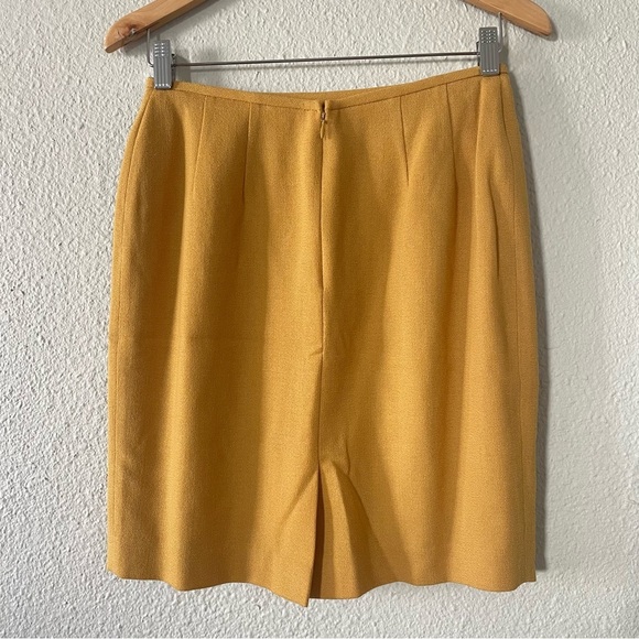 Sassco Classic 100% Wool Pencil Skirt Women’s 6 Petite Yellow Lined Pleated Slit - Picture 6 of 14